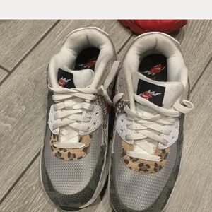 Nike Air Max Gray and White Sneakers with Leopard Accents